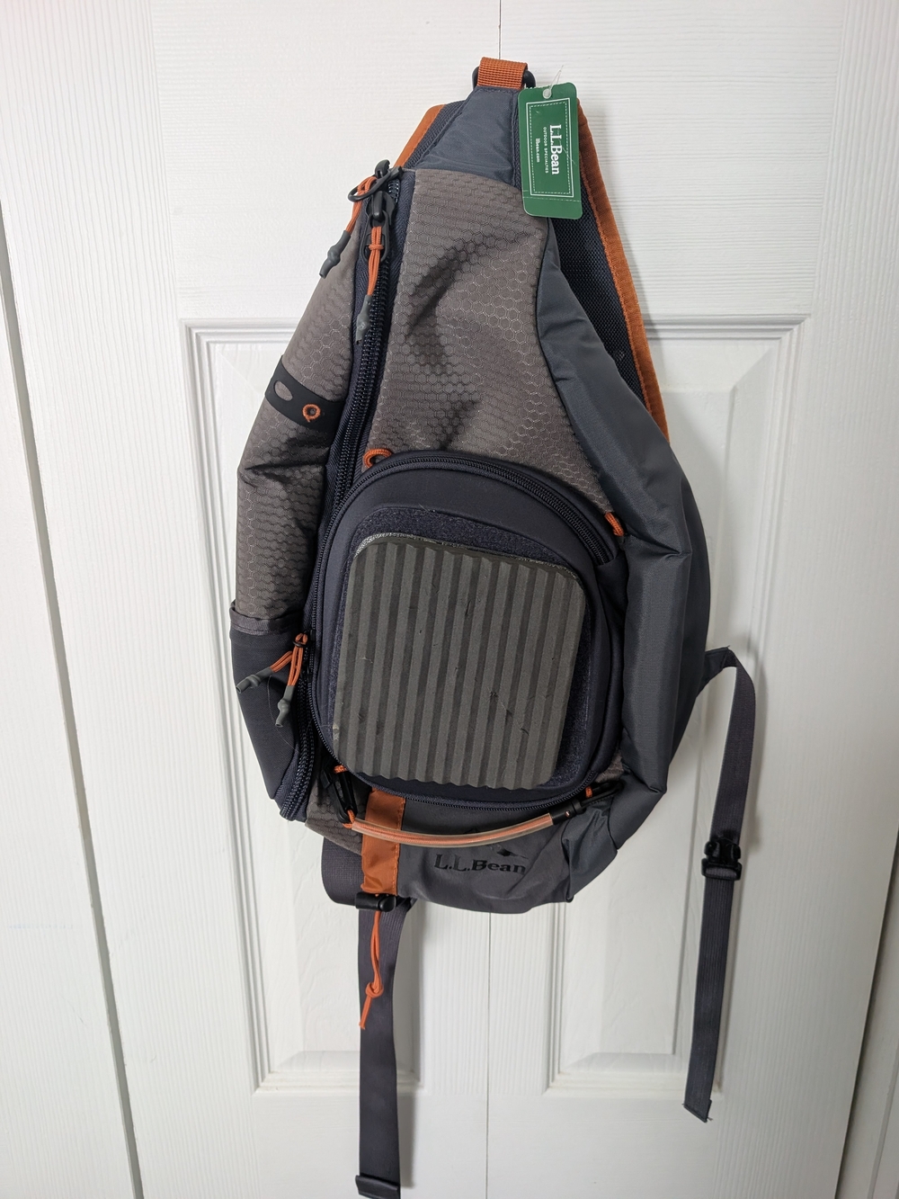 L.L. Bean Gray Fly Fishing Sling Bag with Orange Accents